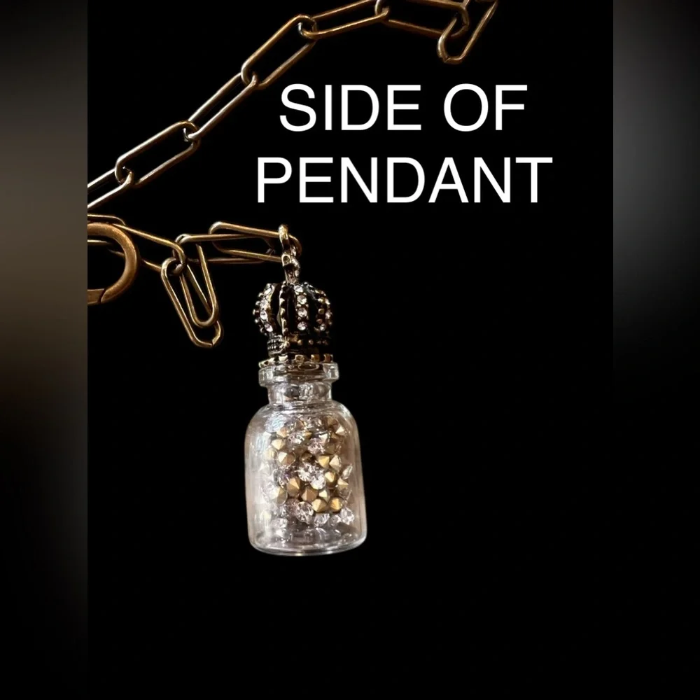 Crown and Cross Pendant Vial with Rhinestones